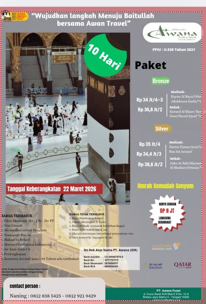 UMRAH SYAWAL 10 HARI TANGGAL 22 MARET 2026